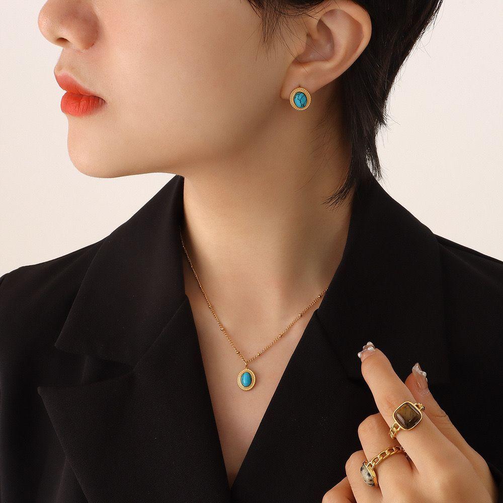 Aros Baño Oro 18k Pelotitas Piedra Crisocola-2