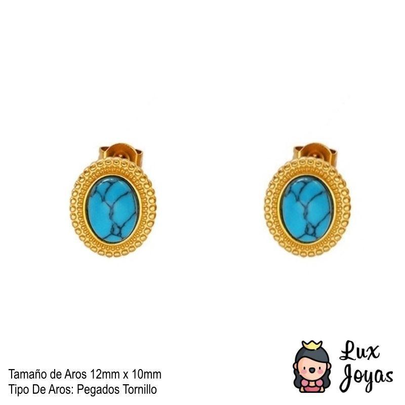 Aros Baño Oro 18k Pelotitas Piedra Crisocola-3