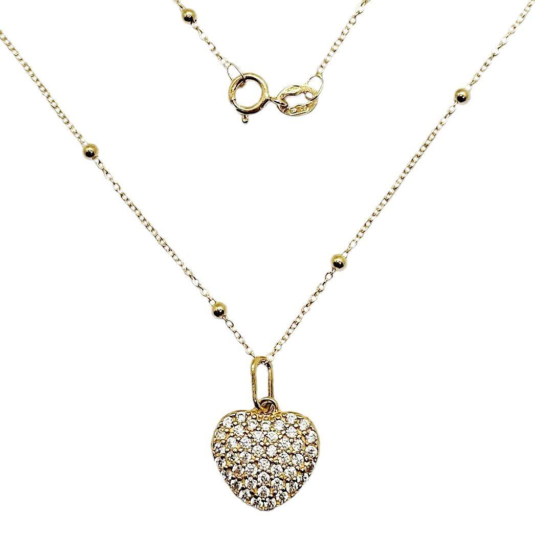 Cadena Pelotitas Colgante Corazón Full Brillitos Oro Au750 - 18k Italiano-0