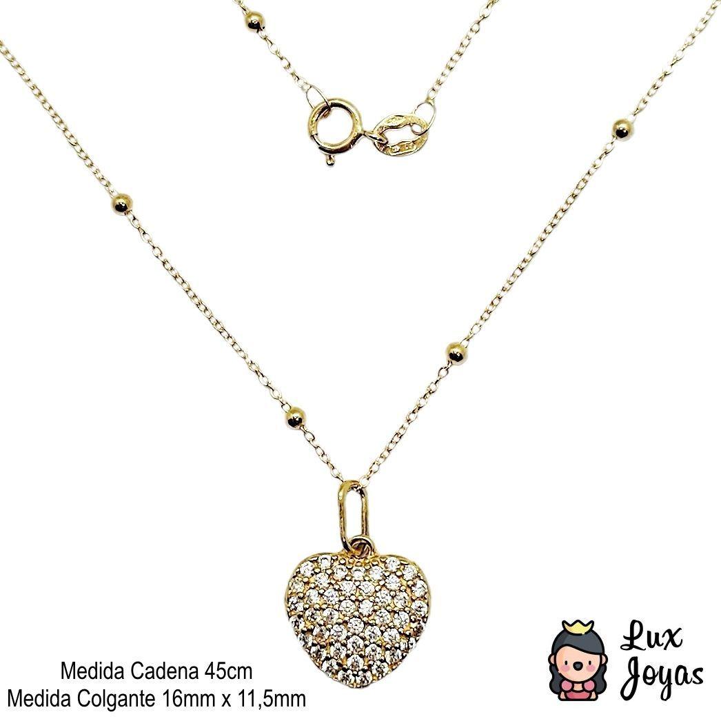 Cadena Pelotitas Colgante Corazón Full Brillitos Oro Au750 - 18k Italiano-2