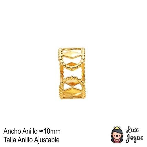 Anillo Baño Oro Amarillo 18 Kilates Rombos Ajustable-2