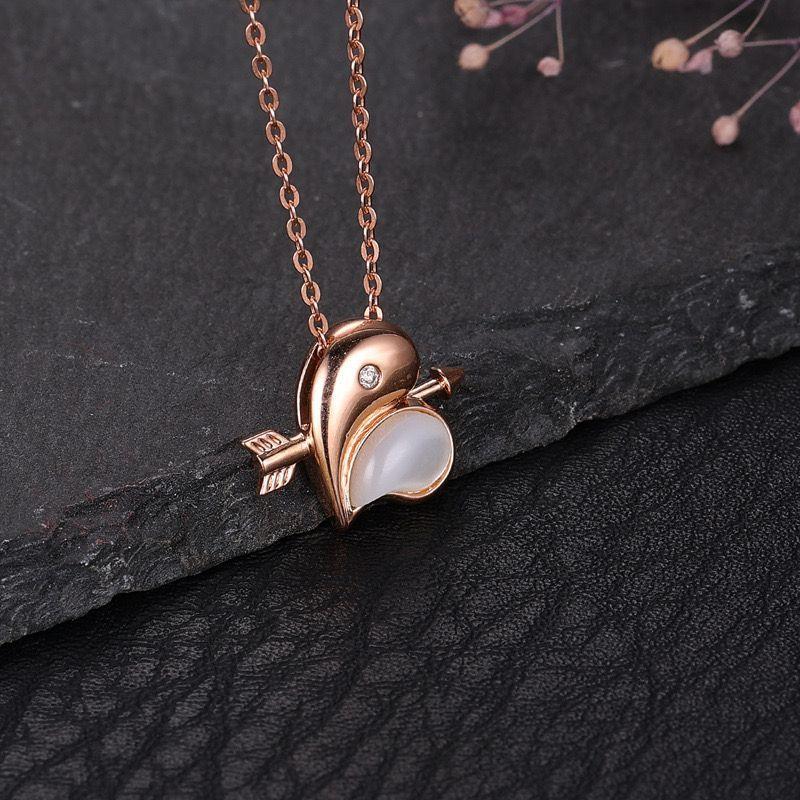 Cadena Eslabones Oro Rosado 18k Colgante Corazon Nácar Flecha Diamante 1 Punto-2
