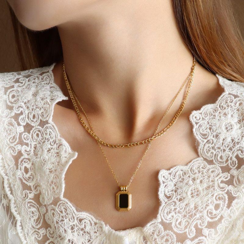 Collar Baño Oro Amarillo 18k Doble Cartier Placa-3