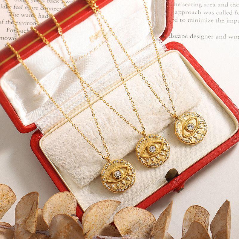 Collar Baño Oro 18k Disco Ojo Brillitos-2