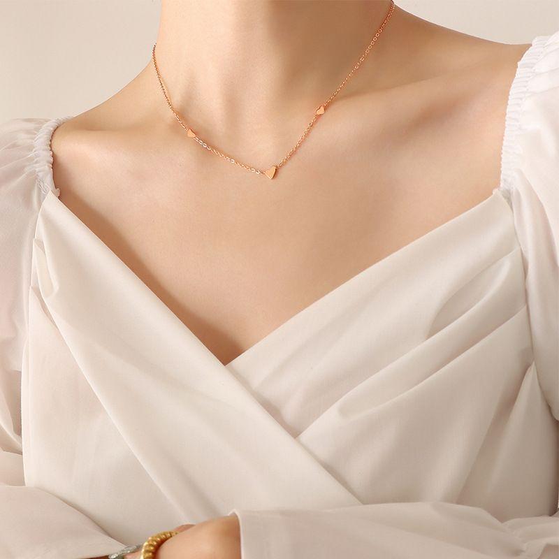 Collar Baño Oro Rosado 18k Corazón Chec Triple-2