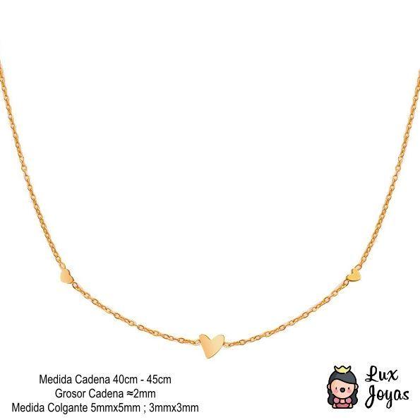 Collar Baño Oro Rosado 18k Corazón Chec Triple-3