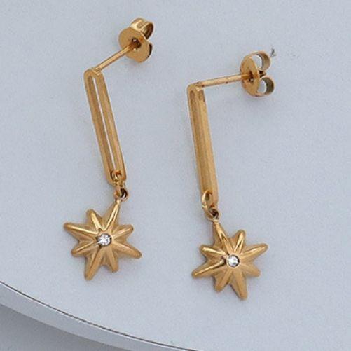 Aros Baño Oro Amarillo 18k Estrella Madi Circón-2