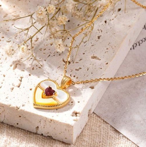 CADENA ESLABONES ORO AMARILLO 18K COLGANTE CORAZÓN NÁCAR BICOLOR 18K-2