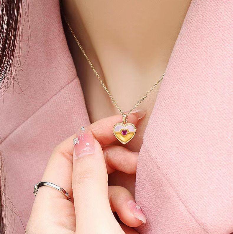 CADENA ESLABONES ORO AMARILLO 18K COLGANTE CORAZÓN NÁCAR BICOLOR 18K-4