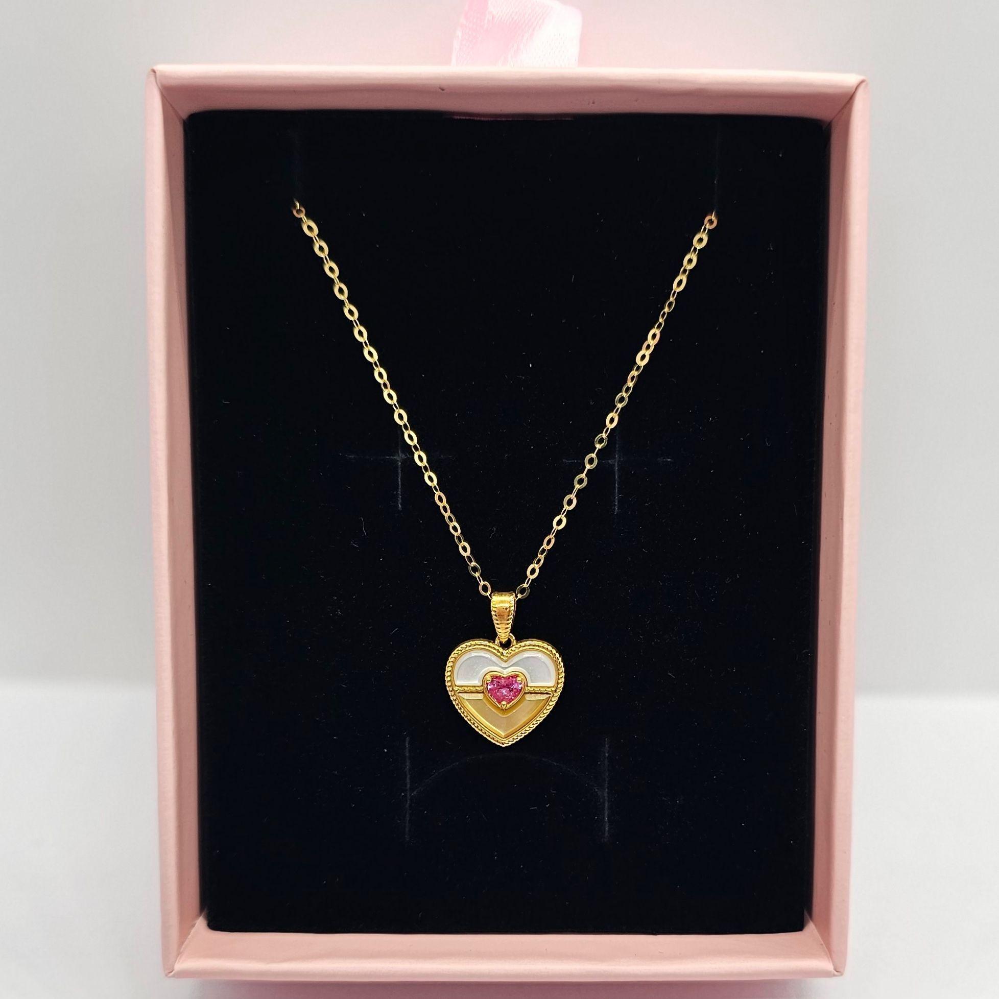 CADENA ESLABONES ORO AMARILLO 18K COLGANTE CORAZÓN NÁCAR BICOLOR 18K-6