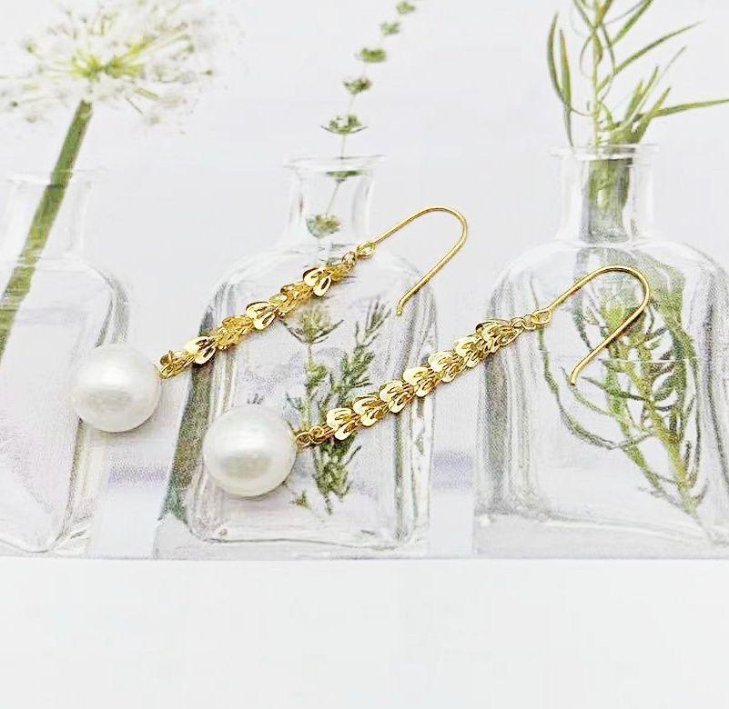 AROS LARGOS COLA DE FÉNIX PERLA DE RIO ORO AMARILLO 18K-2