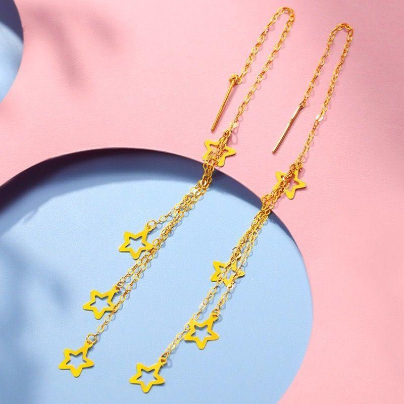 AROS LARGOS CADENA 4 ESTRELLAS ORO AMARILLO 18K-1