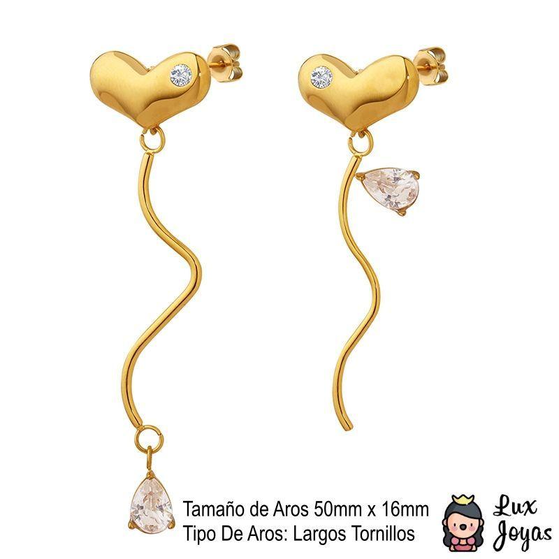Aros Baño Oro Amarillo 18k Corazón Circón Desigual-4