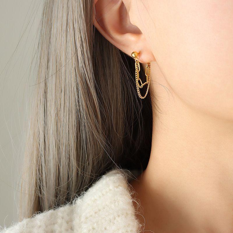 Aros Baño Oro Amarillo 18k Pelotitas Doble Cadena-3