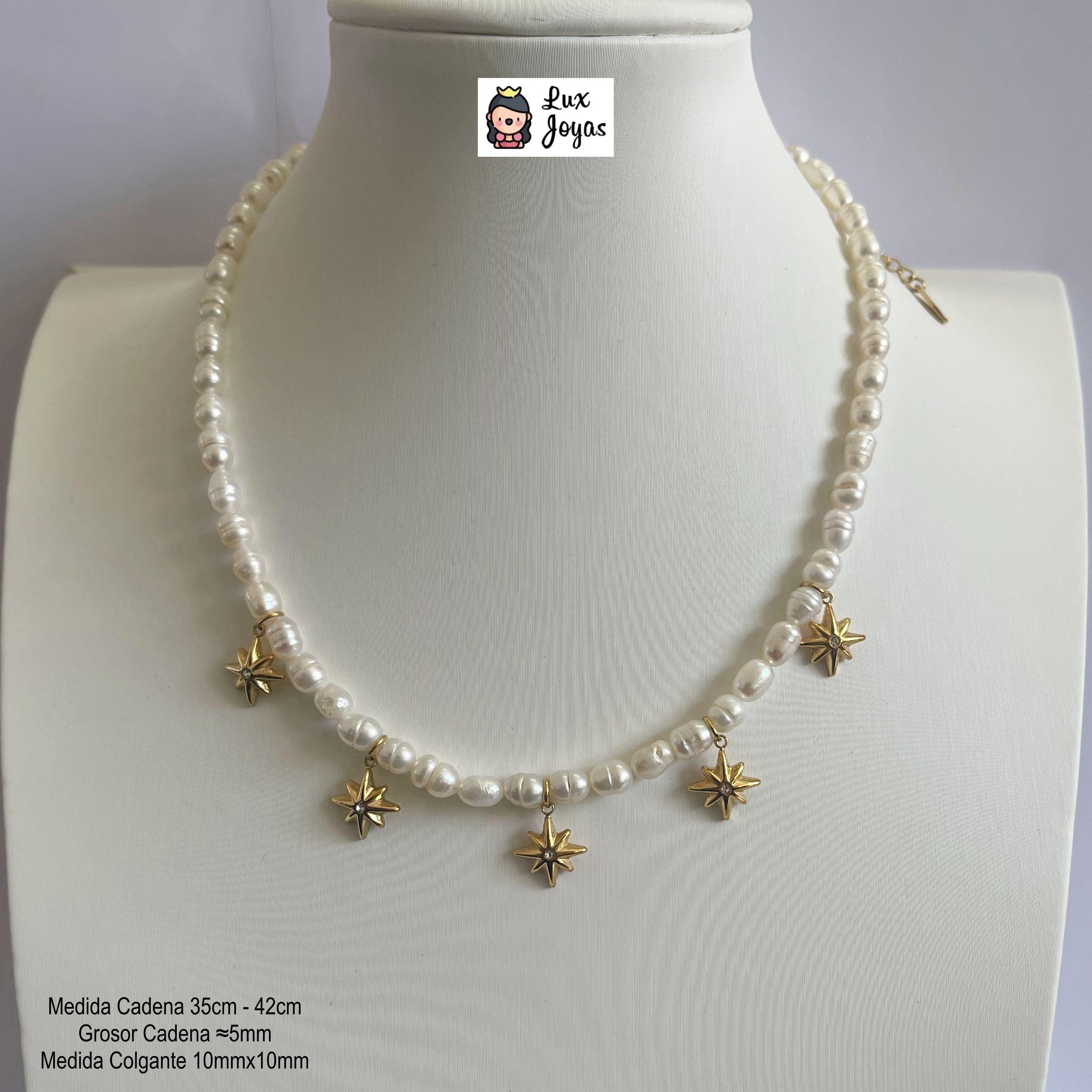 Collar Baño De Oro Amarillo 18k Perlas Agua Dulce Estrella Madi-4
