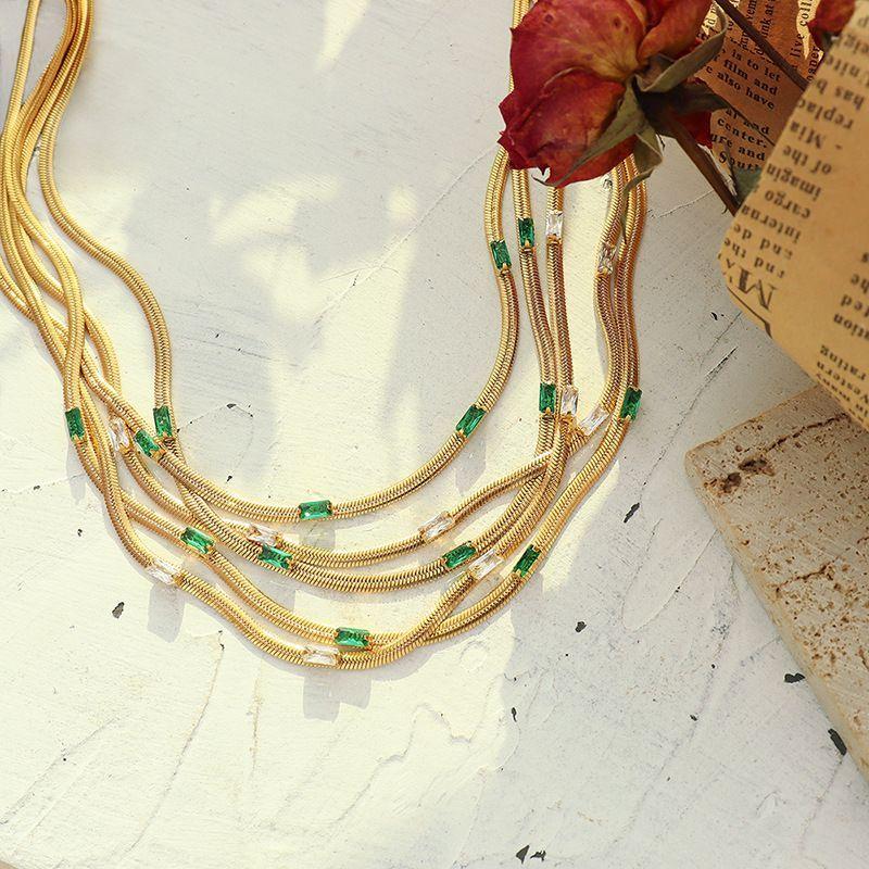 Collar Baño Oro Amarillo 18 kilates Cintillo Circones Esmeralda-2