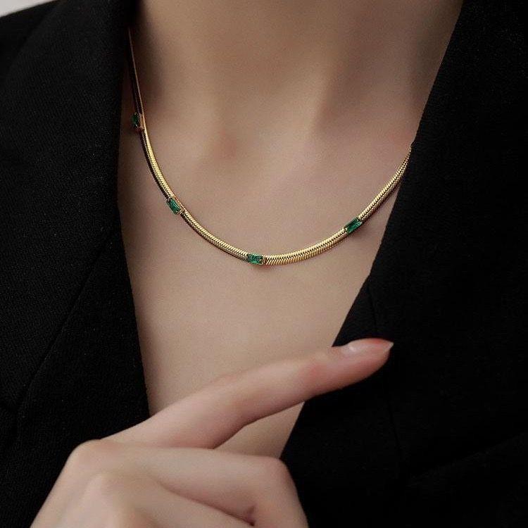 Collar Baño Oro Amarillo 18 kilates Cintillo Circones Esmeralda-3