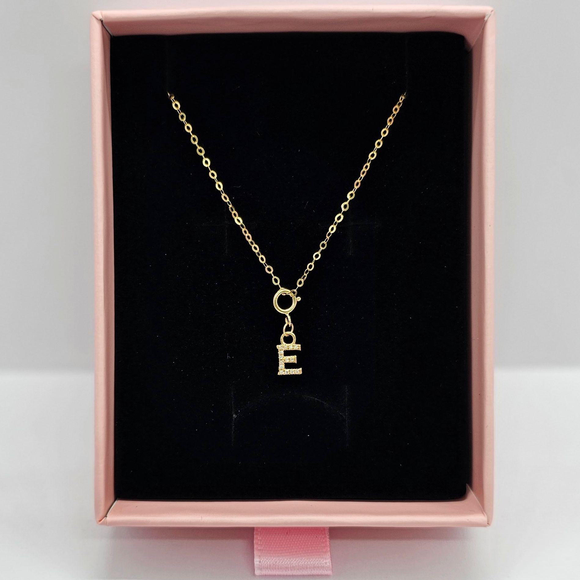 Cadena Eslabones Oro Amarillo 18k Charm Letras Inicial E Full Diamante-2