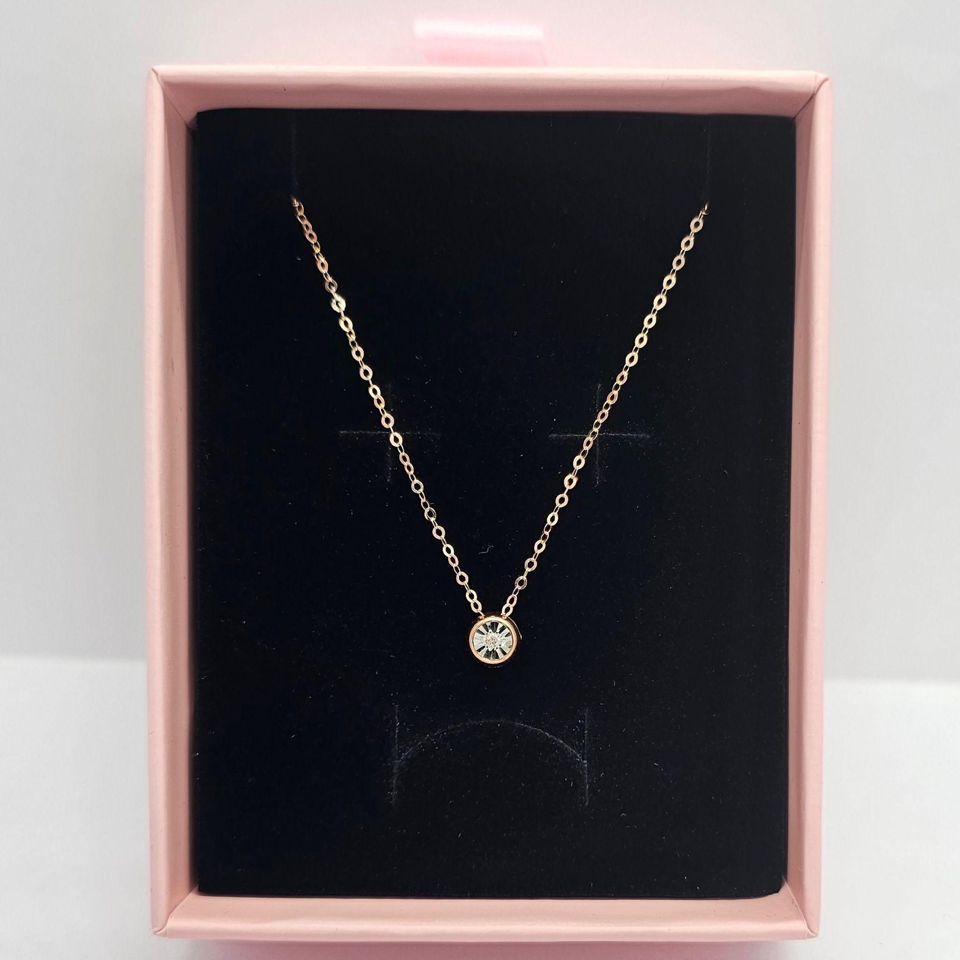CADENA ESLABONES ORO ROSADO 18K COLGANTE PUNTO DE LUZ DIAMANTE 1P-6