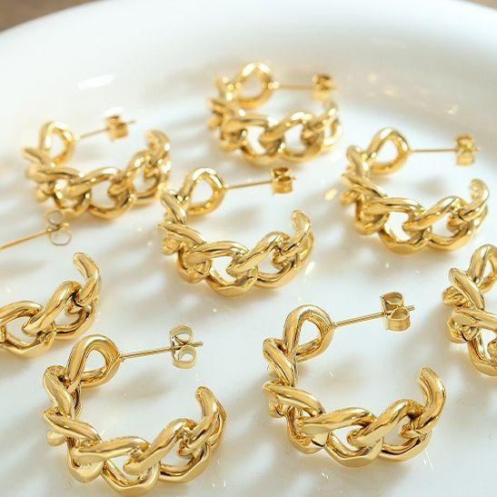 Aros Baño Oro Amarillo 18k Media Argolla Cadena-2