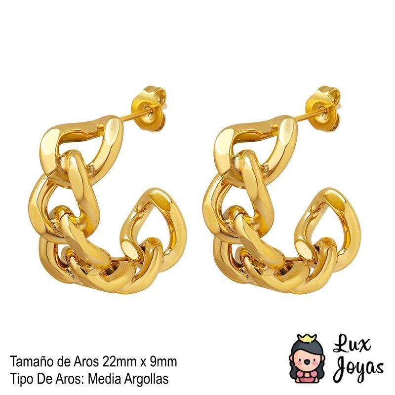 Aros Baño Oro Amarillo 18k Media Argolla Cadena-5