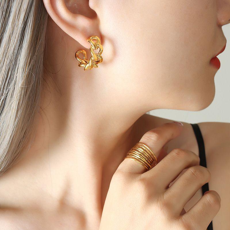 Aros Baño Oro Amarillo 18k Media Argolla Cadena-4