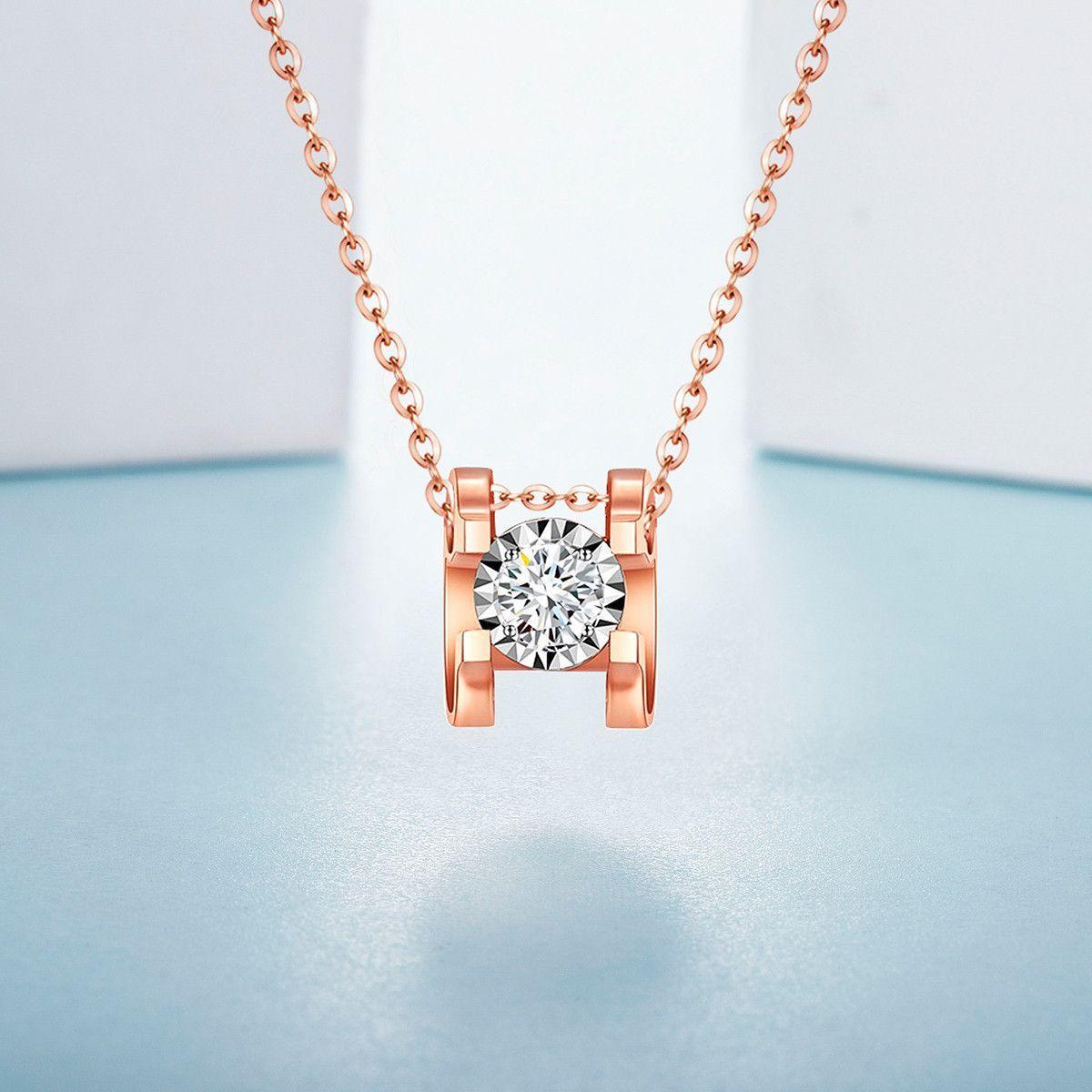 CADENA ESLABONES ORO ROSADO 18K COLGANTE PUNTO DE LUZ DIS DIAMANTE 3P-4