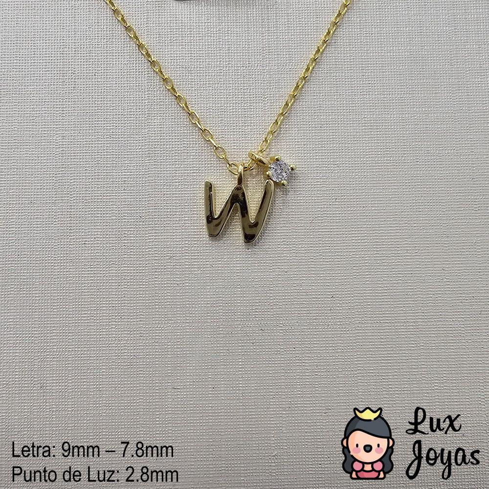 Collar Plata 925 Letra W Inicial Punto Luz-2