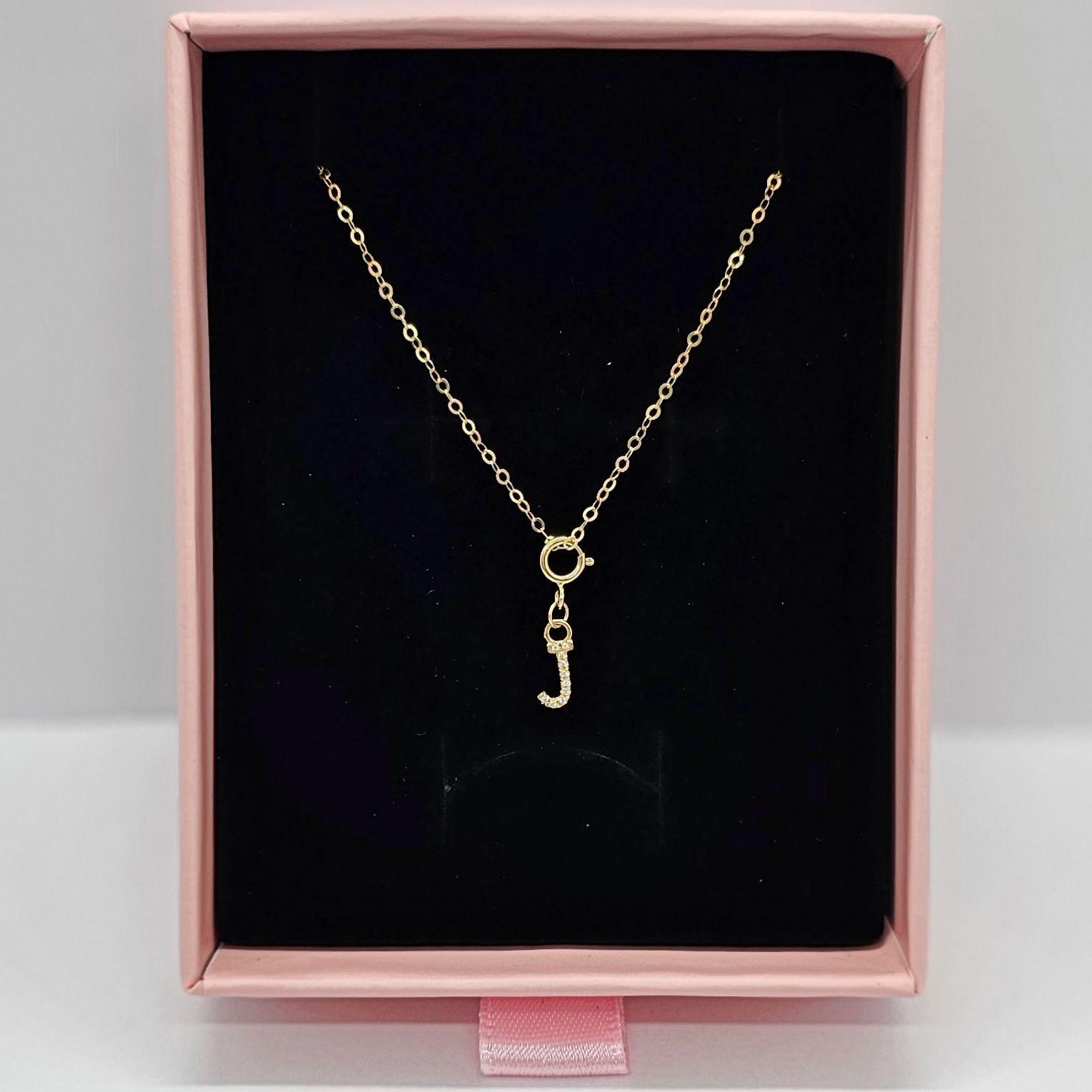 Cadena Eslabones Oro Amarillo 18k Charm Letras Inicial J Full Diamante-2