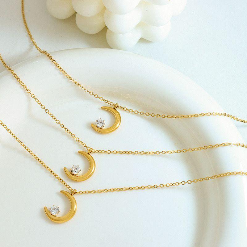 Collar Baño Oro 18k Luna Punto De Luz-2