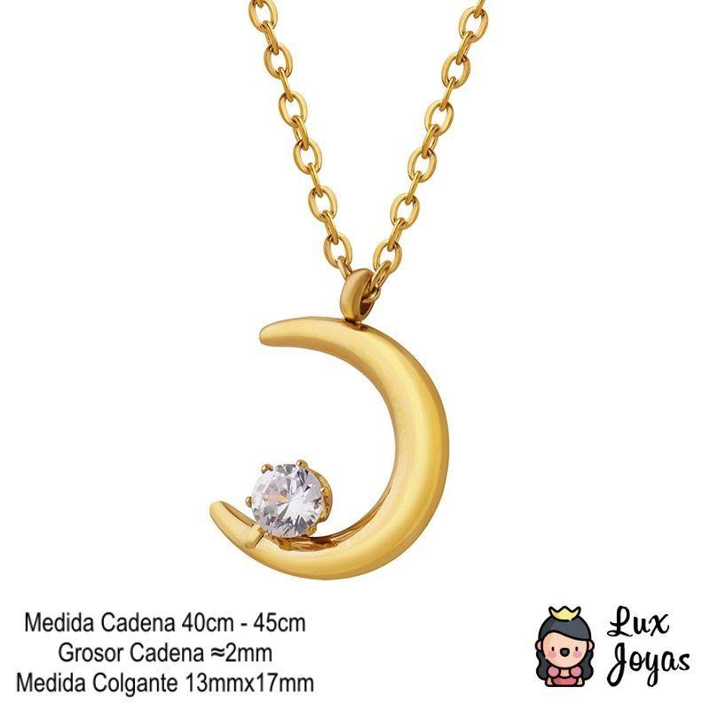 Collar Baño Oro 18k Luna Punto De Luz-4