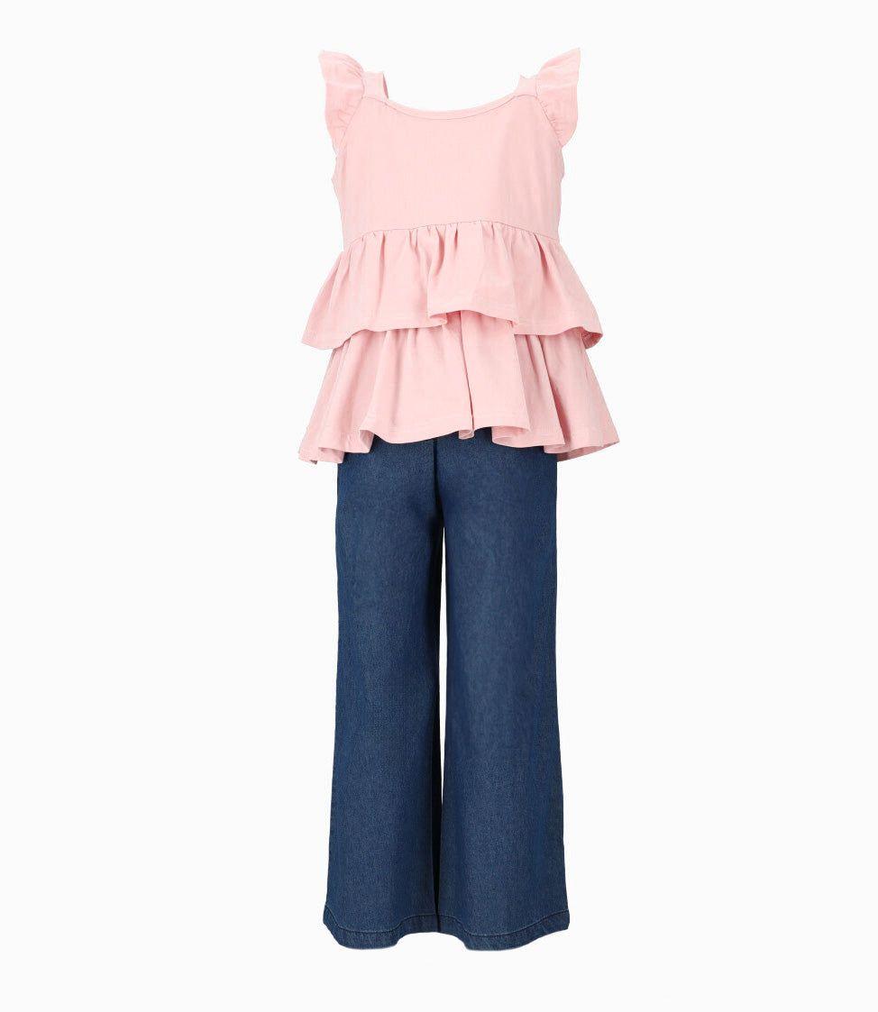 Conjunto niña de top y pantalon palo rosa Limonada-2