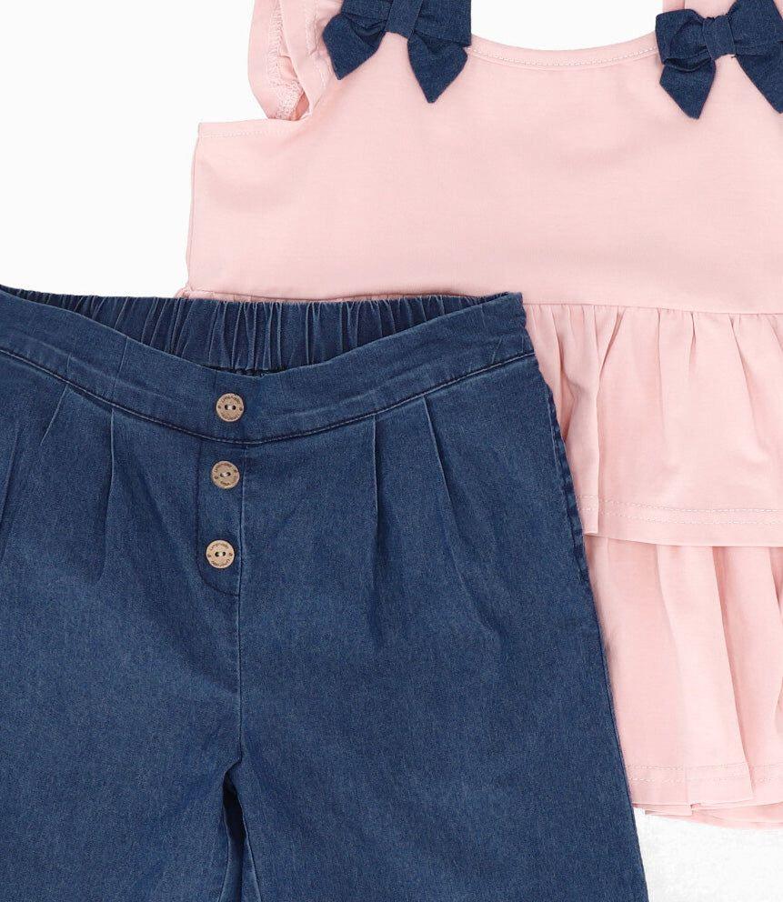 Conjunto niña de top y pantalon palo rosa Limonada-4