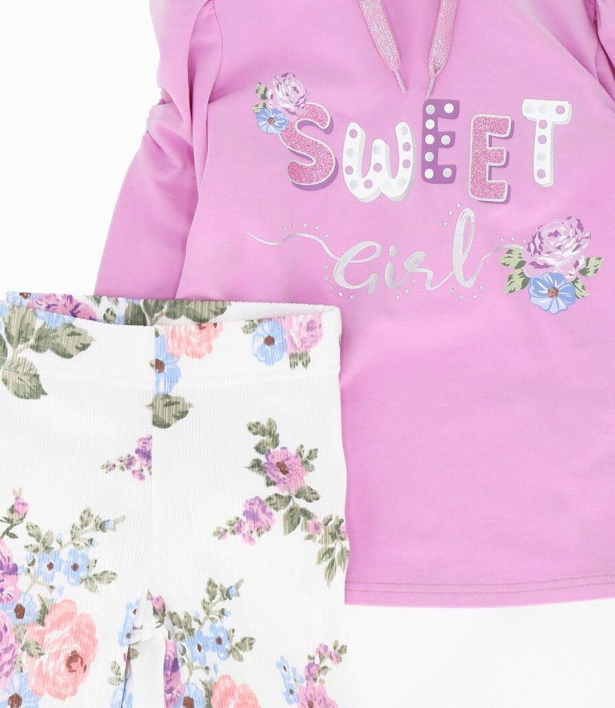 Conjunto niña floreado de polerón y calzas Morado LIMONADA-3