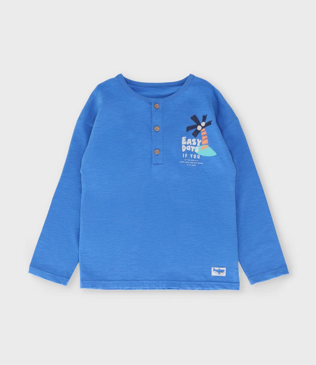 Polera manga larga niño con palmera azul Black and Blue-0