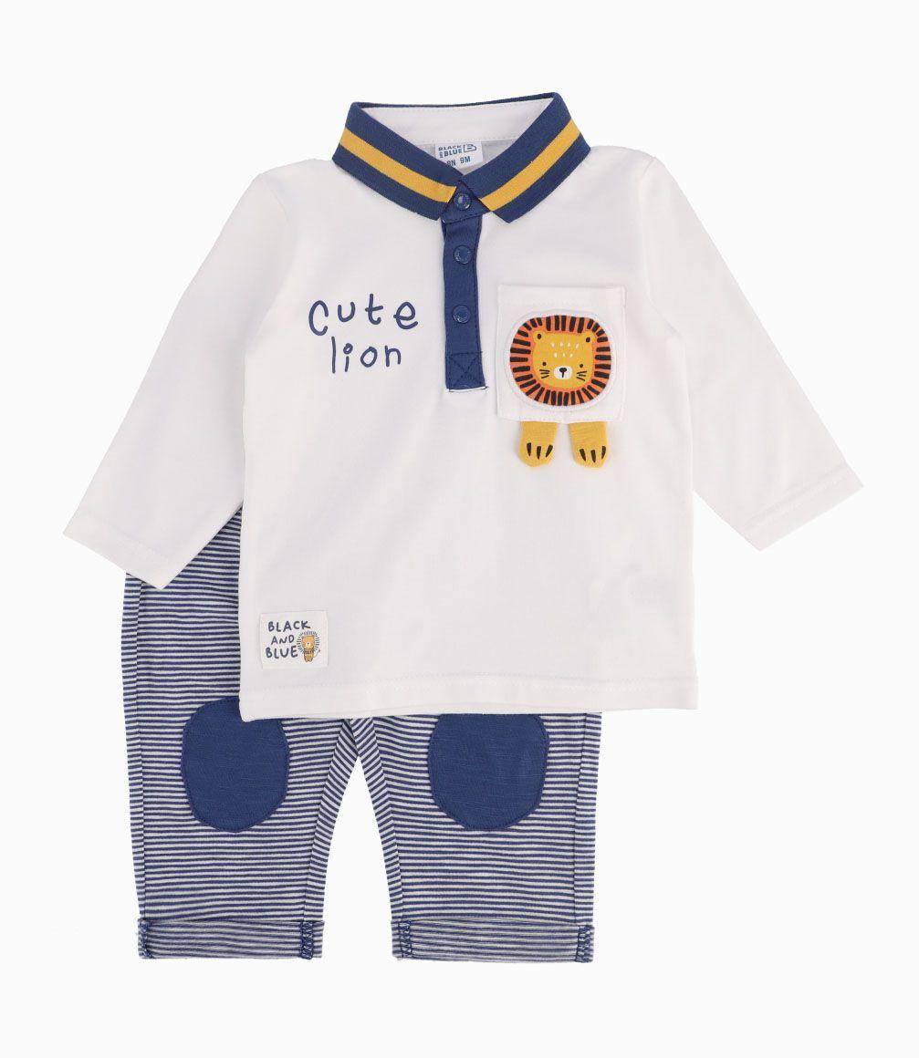 Conjunto Con Cuello Polo Recién Nacido Blanco Black and Blue-0