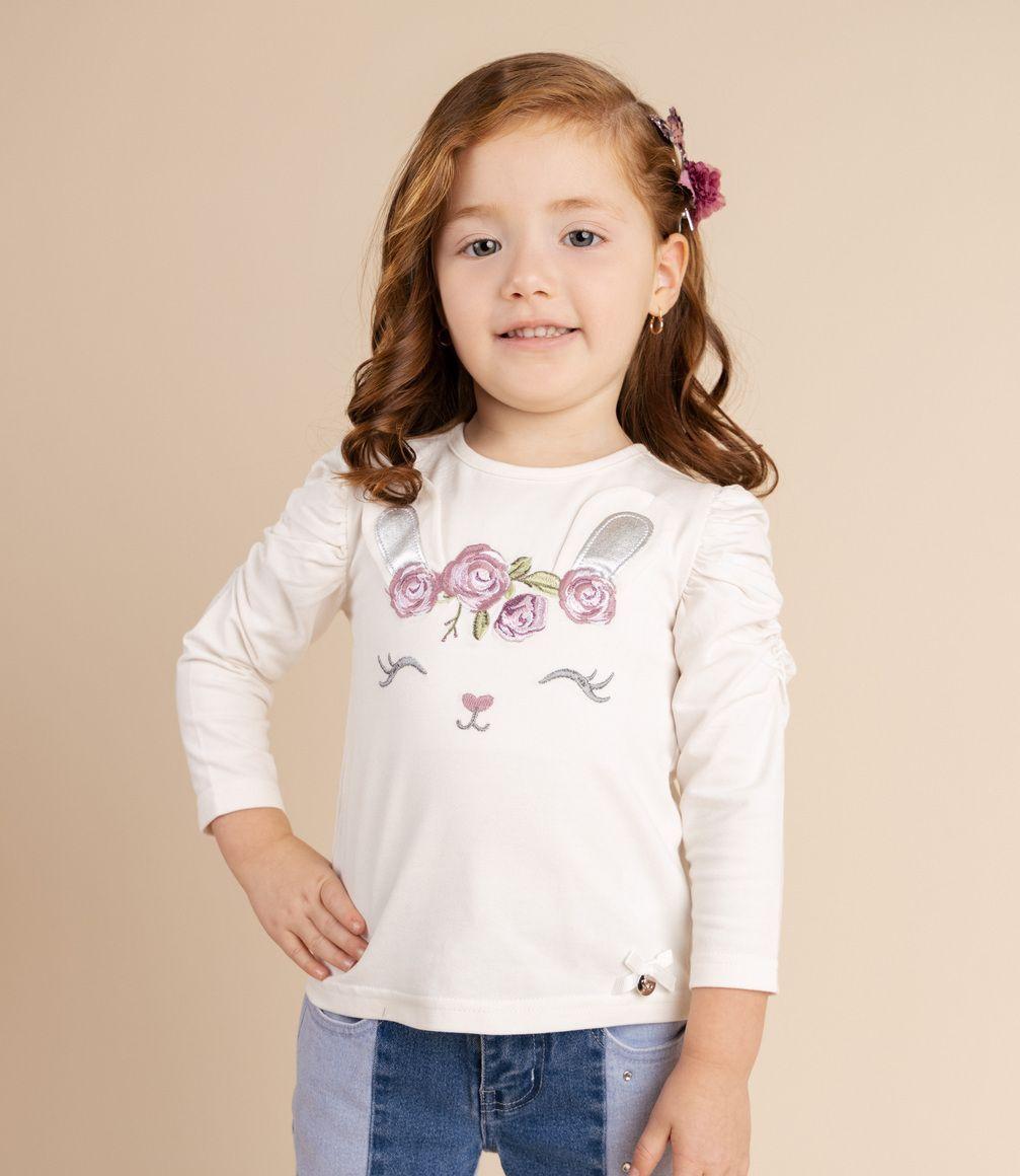 Polera Bebé Niña Con Conejito Limonada Crudo-3