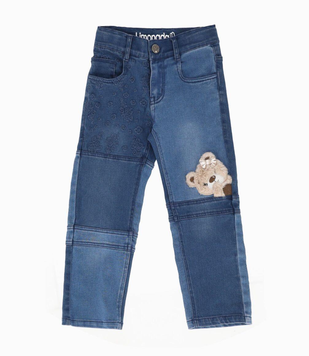 Jeans niña patchwork con oso azul marino Limonada-0