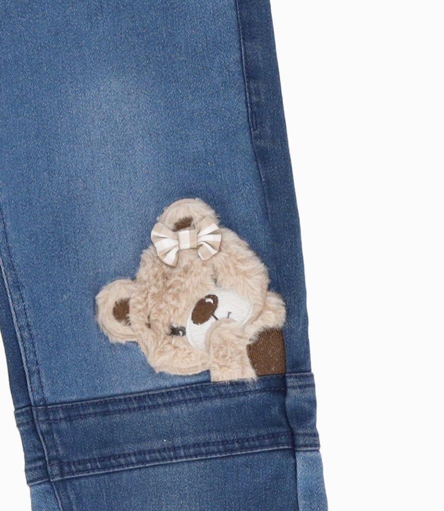 Jeans niña patchwork con oso azul marino Limonada-2