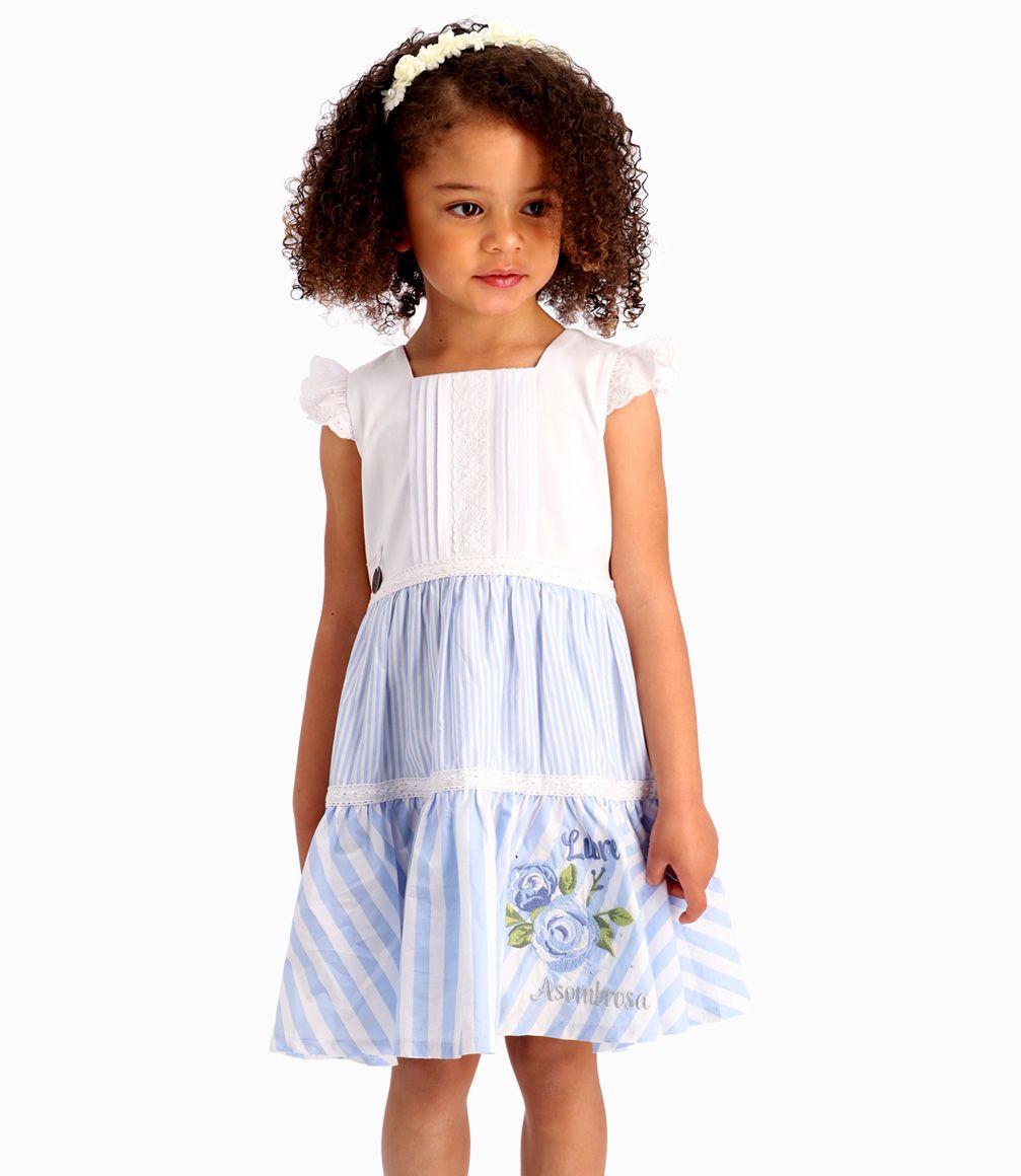 Vestido Con Detalles Macramé Niña Celeste Limonada-0