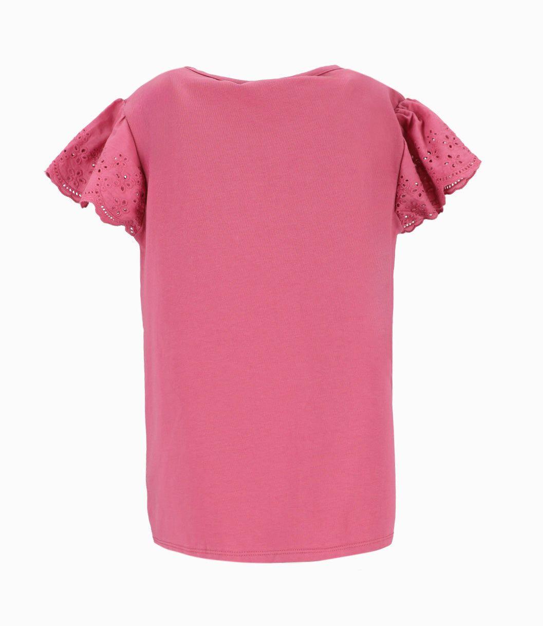 Polera manga corta niña con vuelos y nudo burdeo Limonada-1