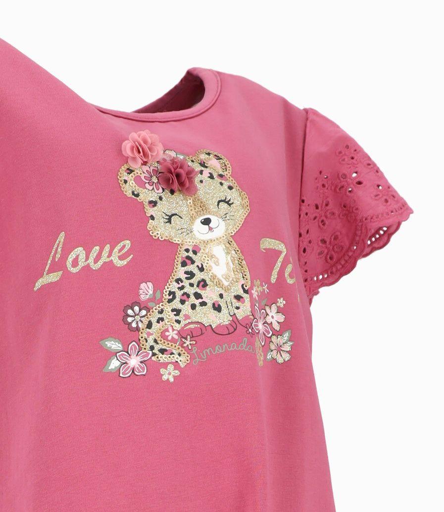 Polera manga corta niña con vuelos y nudo burdeo Limonada-2