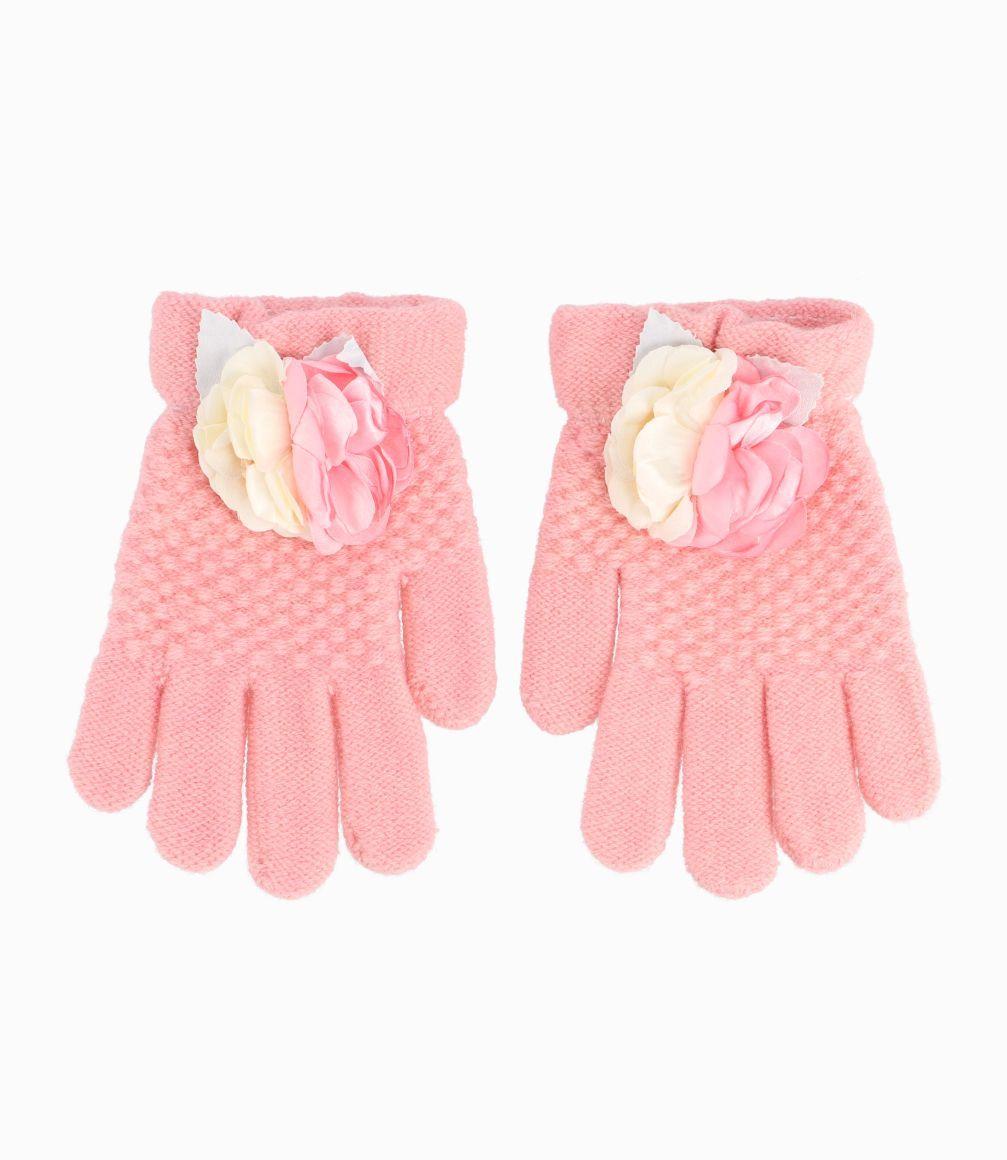 Guantes Niña Con Flores Coral-1
