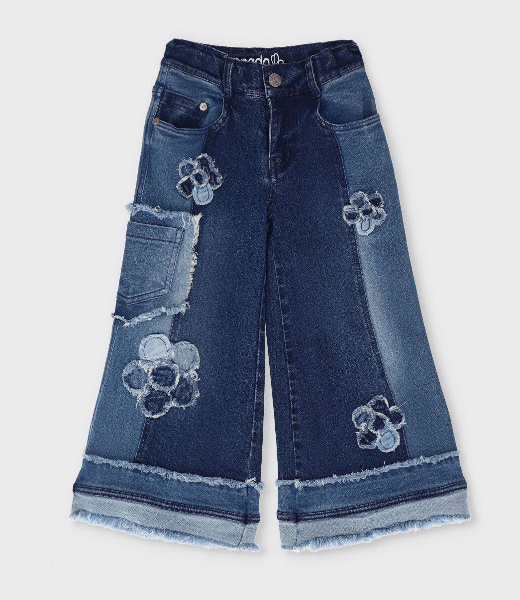 Jeans niña aplicación de flores azul Limonada-0