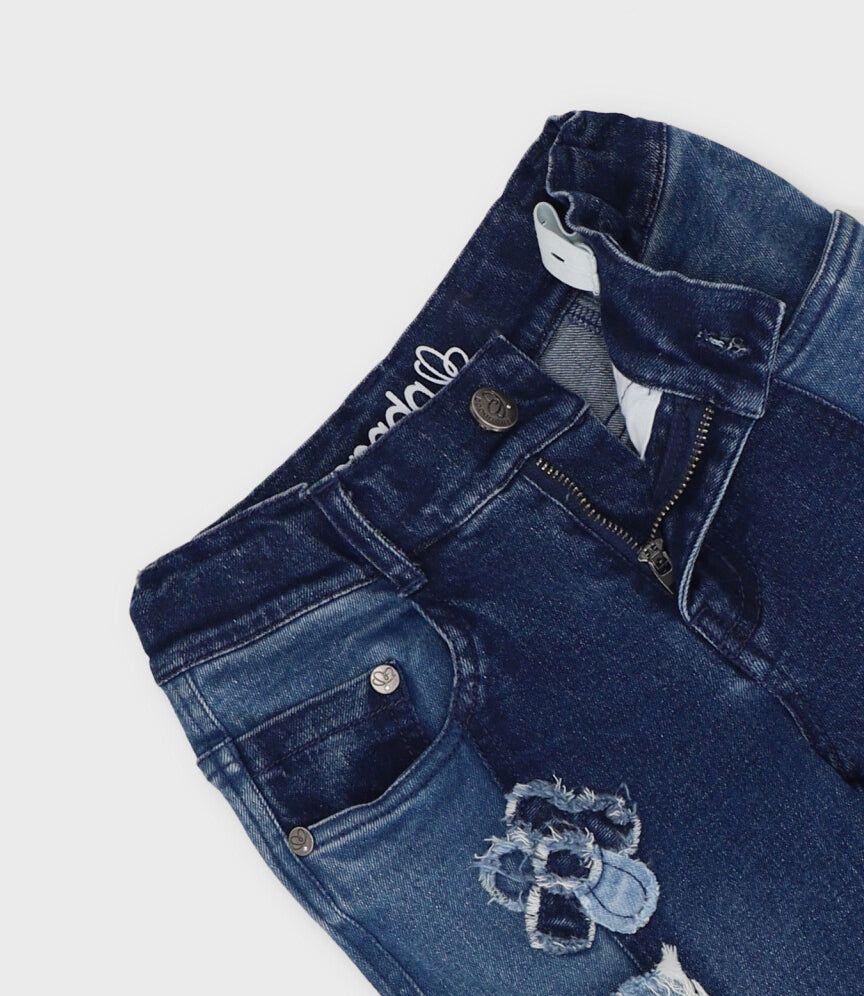 Jeans niña aplicación de flores azul Limonada-2