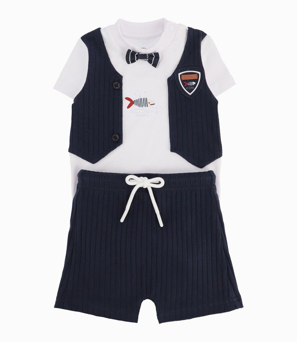 Conjunto Recién Nacido De Body Y Bermuda Azul Marino-0