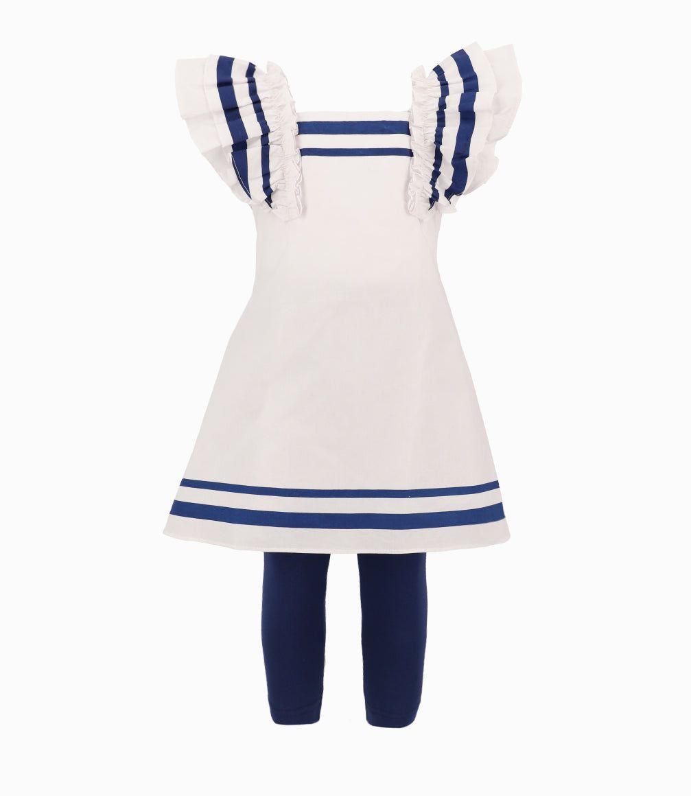 Conjunto Bebé De Vestido Y Calzas Blanco-8