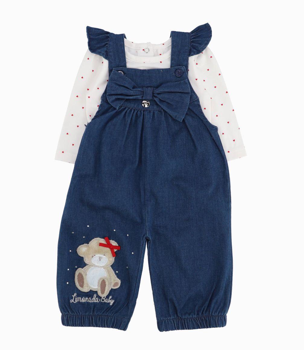 Jardinera Recién Nacida Con Oso Denim Azul-8