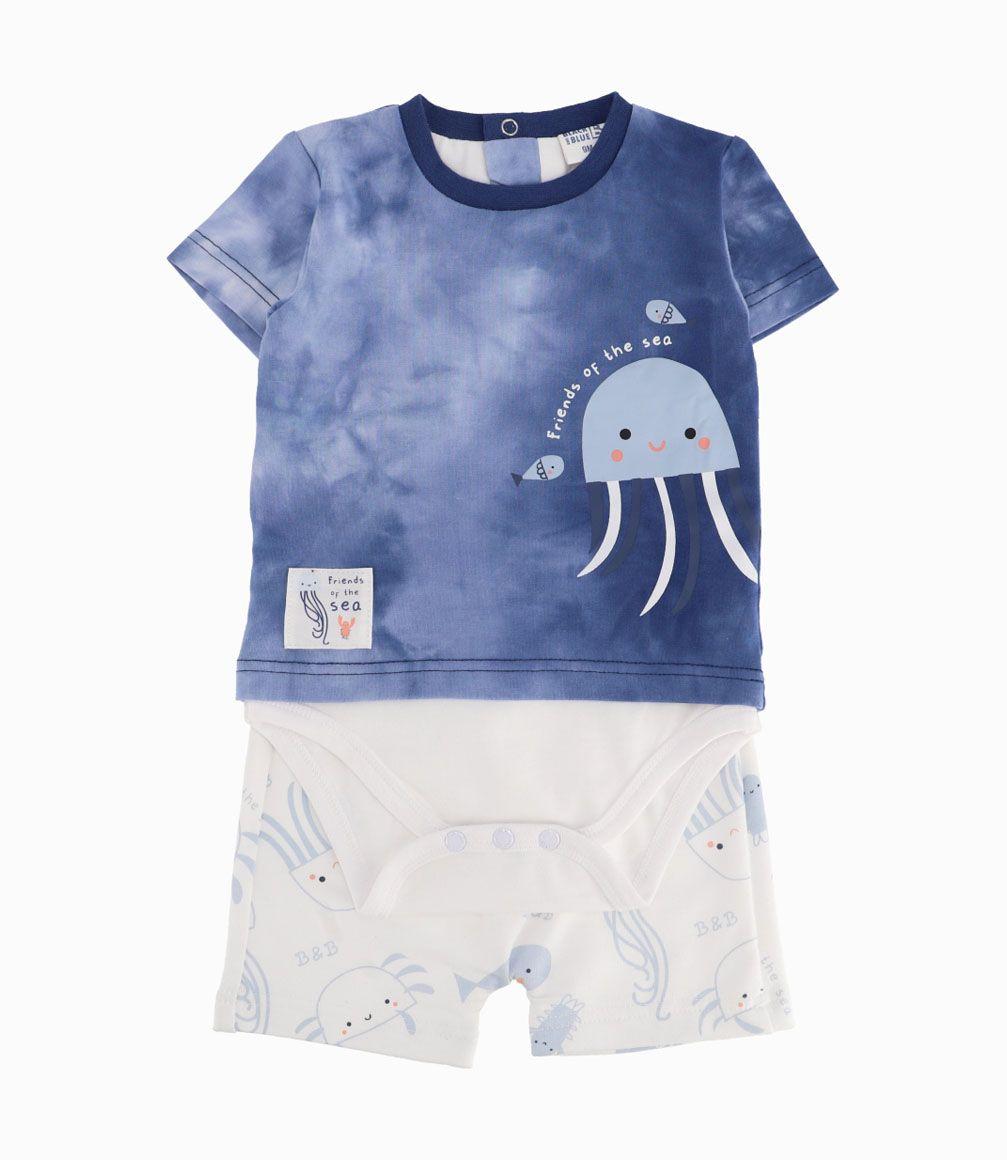 Conjunto Con Degradé Recién Nacido Azul Piedra Black and Blue-0