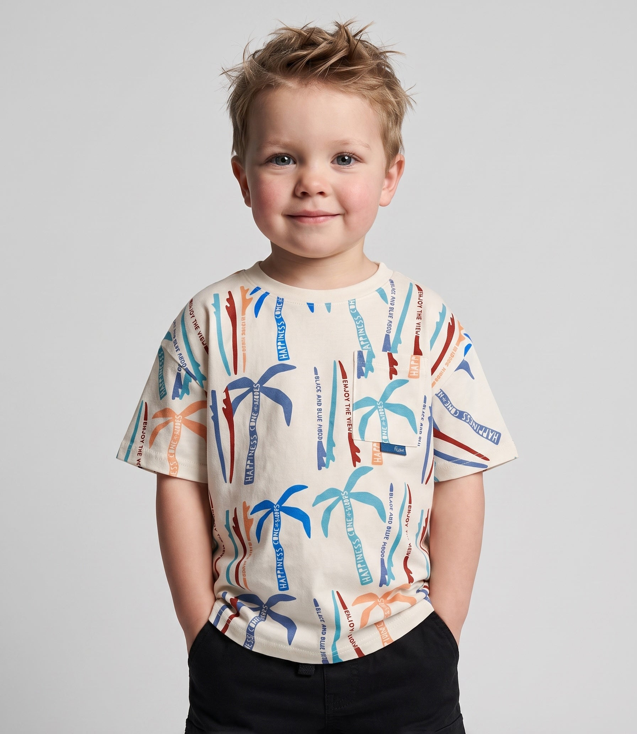 Polera manga corta bebé  B12021270603 crudo Black and blue-0
